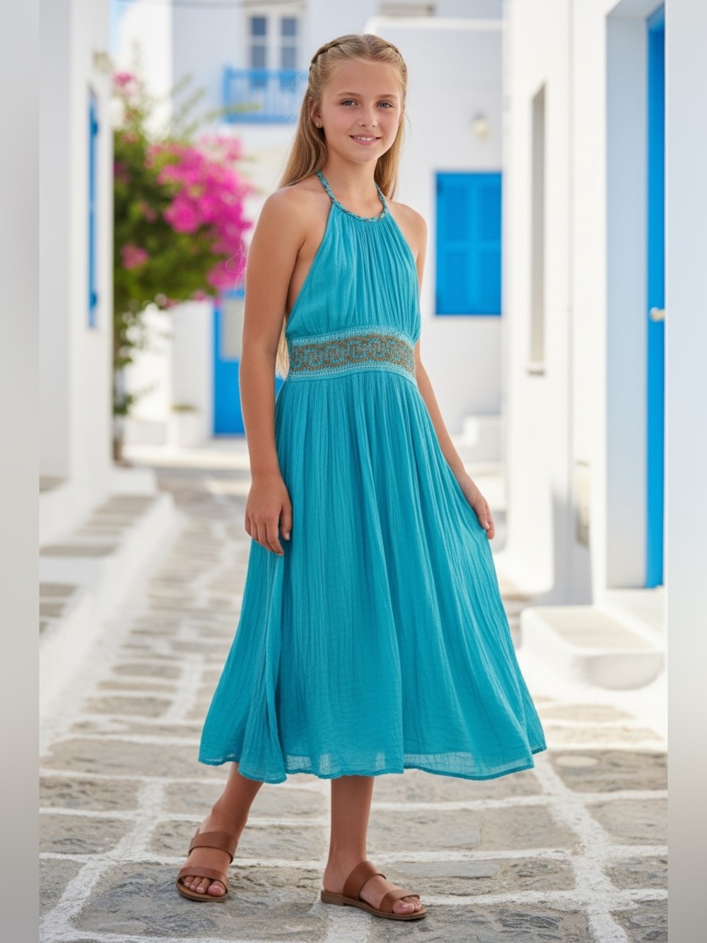 Grimani Kids XL Cotton Gauze Dress Swim Coverup Blue NWT Made in Greece